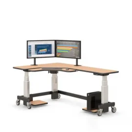 Corner Standing Desk with Two Monitor Arm Stands