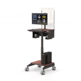 Mobile Computer Cart with Sneeze and Cough Guard in black antimicrobial finish
