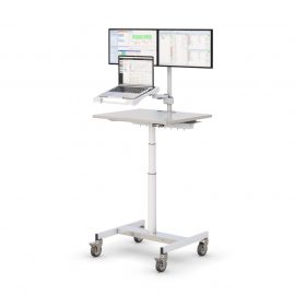 Mobile Pole Cart Workstation with dual monitor display and Laptop shelf by AFC