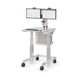 Mobile Clean Room Height-Adjustable Workstation with Dual Monitor Mounts