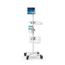 Mobile Tablet Cart with ergonomic handle and Sanitizing Receptacle and Handle