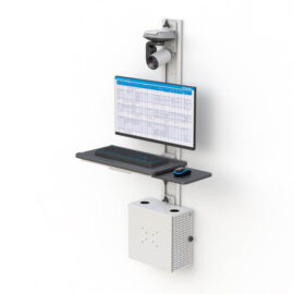 Adjustable Wall-Mounted Medical Workstation with Enclosed CPU and Camera Mount
