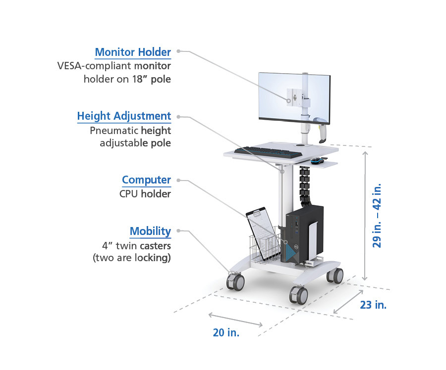 Mobile Monitor Stand – Adjustable Computer Pole Cart on Wheels