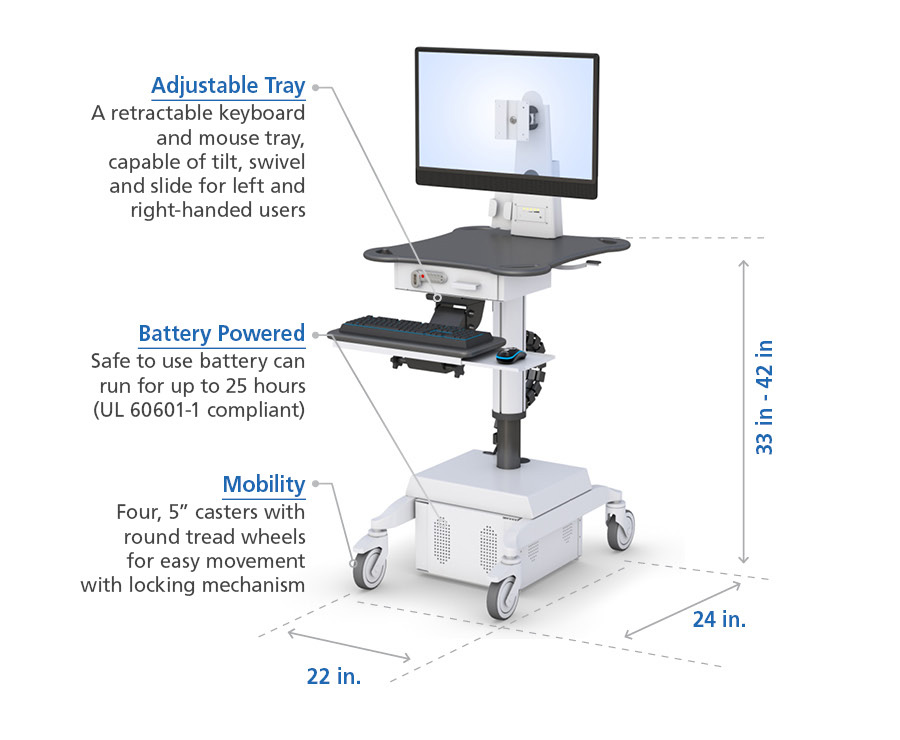 Point of Care Mobile Computer Cart – Portable Standing Desk Specs